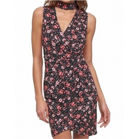 Guess Dresses & Skirts - Guess Los Angeles Floral Shadow Stripe Mini Dress Black Pink Size 10
